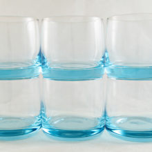 Set of 6 azure blue weighted double old fashioned tumblers.