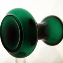 Exceptional dark green color lightens and darkens with the thickness of the glass.
