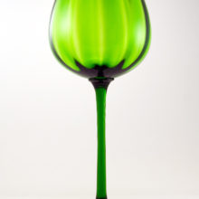 Beautiful Italian glass balloon goblet in optic olive hand-blown glass.