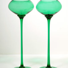Set of two 18.5" tall hand-blown saucer shape extreme goblet vases.