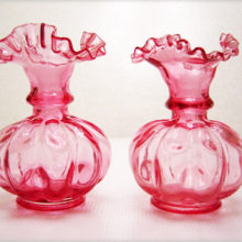 Set of two Fenton Art Glass pink melon rib vases.