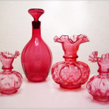 Fenton pink vases, circa 1943-1949.