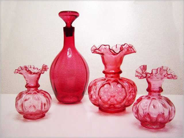 Fenton pink vases, circa 1943-1949.