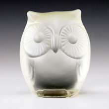 Owl paperweight in Fenton's crystal velvet, a semi-opaque clear with a soft satin finish.