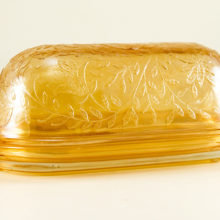 Beautiful 1/4 lb butter dish and cover in Floragold (gold iridescent finish) Louisa (intricate pattern of vines and leaves).