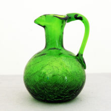 Shimmering dark lime green vintage crackle glass jug.