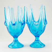 Two funky retro mod glass vases (multi-use) from the 1960s -1970s in aqua blue.