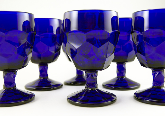 Stunning set of 6 Georgian goblets made by Viking Art Glass in the 1960s. Very rare to find a set of 6 in the very scarce and beautiful cobalt blue color.