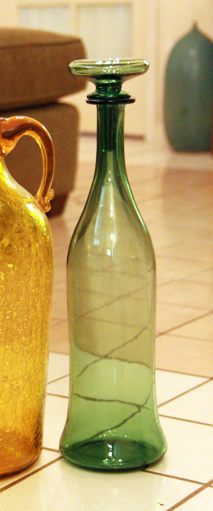 Fabulous Eames Era blown glass giant floor decanter with original stopper. Circa late 1950s-1960s.