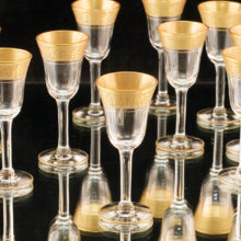 Art Deco crystal gold encrusted aperitif, cordial, or liquor stemware set of 10.