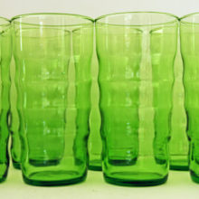 The bamboo pattern was popular in the mid 20th century and the style was made by many popular makers of the time. West Virginia Glass produced this style, so did Scandinavian makers.