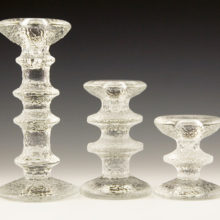 Beautiful Finnish art glass candle holders look like an ice columns.