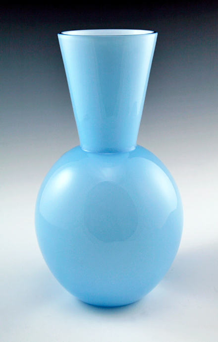 Big, beautiful steel blue ball trumpet vase by Salviati.