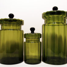 Vintage, or perhaps antique, blown art glass canister set of 3.