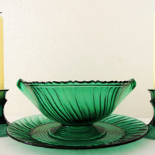 Jeannette Depression Glass Ultra Marine Swirl Console Set Beautiful color and pattern, made only in 1937-1938.