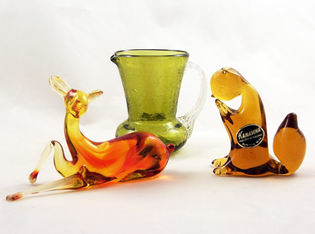 Labeled "Kanawha Hand Crafted Glassware Dunbar, W. VA"