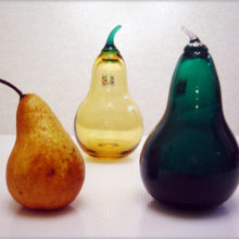 The pear measures 7" tall and weighs 2 lbs.