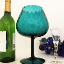 Lovely and large mid-century blown glass snifter goblet. Hand-blown in turquoise blue with diamond pillow optics.