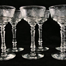 Set of 6 tall crystal cocktail stems from the 1930s/1940s with cornflower etch.