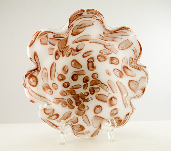 Murano Glass Microbial Bowl. Copper metallic encased decor resembles micro-organisms. Featuring organic styling from Italy's mid 20th century modernism era.