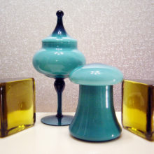 Fabulous set of 1950's Italian Blue Opaline cased glass covered containers.