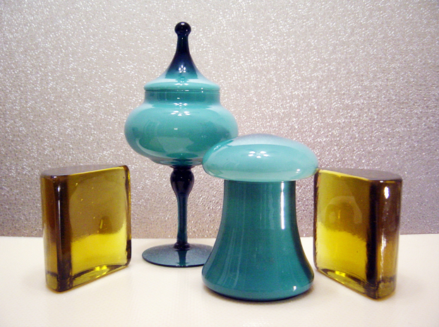 Fabulous set of 1950's Italian Blue Opaline cased glass covered containers.