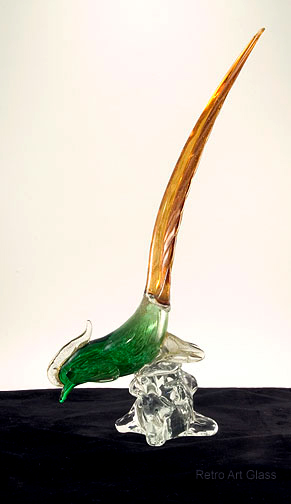 Mid-20th Century Modern Venetian Art Glass Pheasant Pair - Retro Art Glass