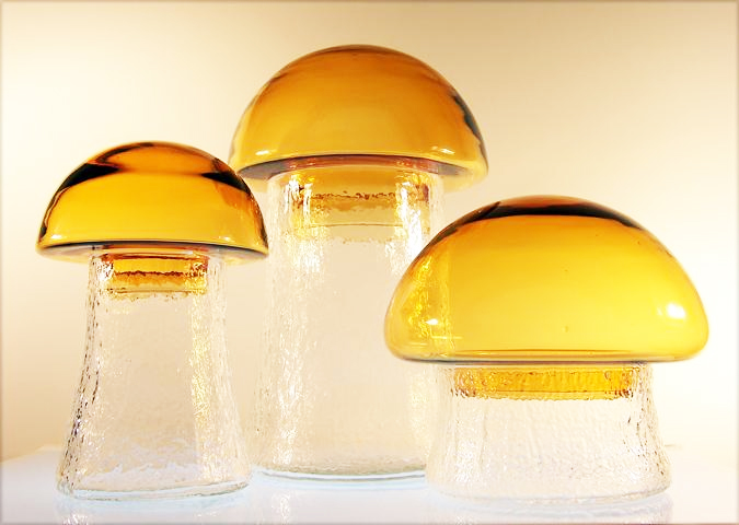 Fabulous set of 3 large vintage glass mushroom canisters.