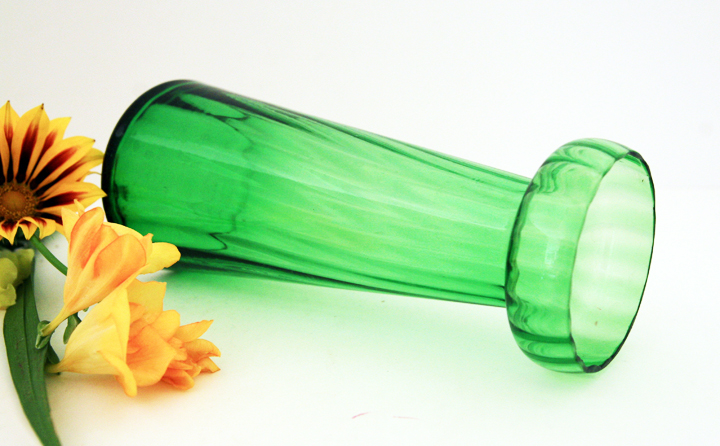 Lovely old hyacinth vase was handblown with optic panels in a slight twist.