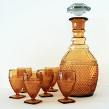 Vintage Cambridge Glass Decanter & 6 Wine Glasses.