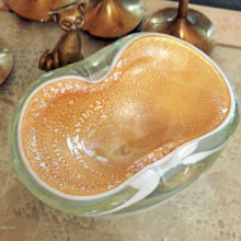 Triple cased lattimo aventurine 1950's art glass bowl.