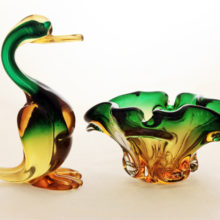 These big, beautiful vintage Murano ducks were blown by hand in sommerso (two colors blown together).