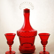 New Martinsville Line #15 "Lady Astor" ruby red glass decanter set.