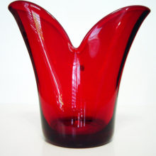 Early Viking/New Martinsvile #1187 Split Vase in Ruby With Label.