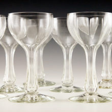 Elegant blown and cut optic paneled hollow stem goblets by Old Morgantown Glass.
