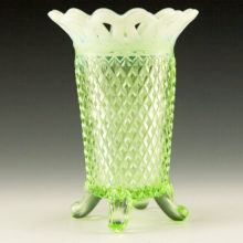 Antique opaline laced vaseline glass vase by Imperial Glass (made in the U.S.A.) in the 1920's - 1930's, Art Deco.
