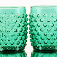Pair of big mold blown barrel tumblers with large hobnails made in the 1940s by Anchor Hocking, America's most prolific glass maker.