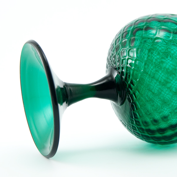 Made with heavier and thicker glass than most goblet vases. Hand blown with applied stem and applied domed base.