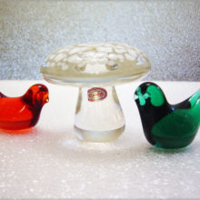 Big Rainbow Art Glass solid glass vintage mushroom with label.
