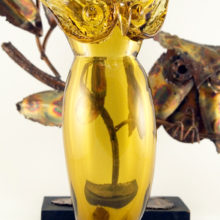 Large exquisite blown glass owl vase from the mod mid-20th century.