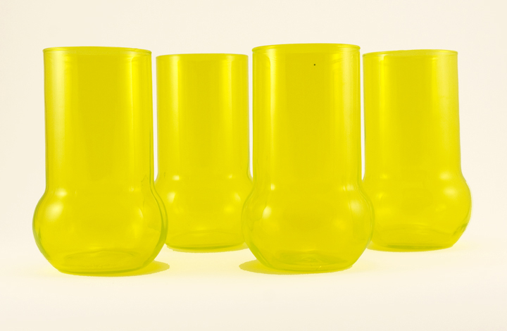 Hand-made retro vintage glass bubble bottom tumblers from the mid-20th Century.