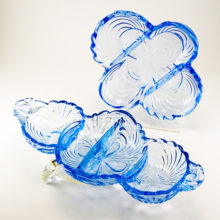 Mid-century elegant glassware in a stunning pattern and color.