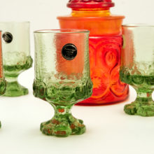 Vintage medieval style thick glass goblets in green citron.