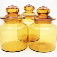 Set of 3 glass apothecary canister jars.