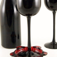 Pair of tall long stemmed Art Deco goblets handblown in black ruby.