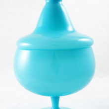 1960's Morgantown glass #125 covered box in Bristol Blue.