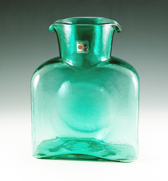 Vintage Blenko #384 sea green modernist beverage pitcher.
