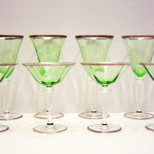 Stunning Art Deco Period Colored Crystal Wine Stems.