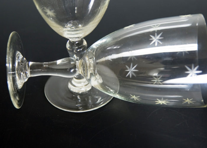 Star Cut Vintage Glass Wine Stemware Set of 8