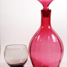 Large Pilgrim Art Glass Cranberry Optic Decanter.
